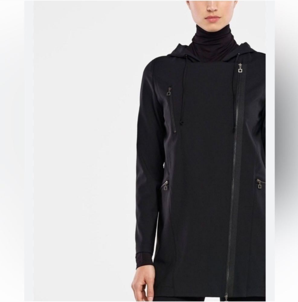 Sarah Pacini Wool Gabardine Hooded Jacket in Black Sz 0